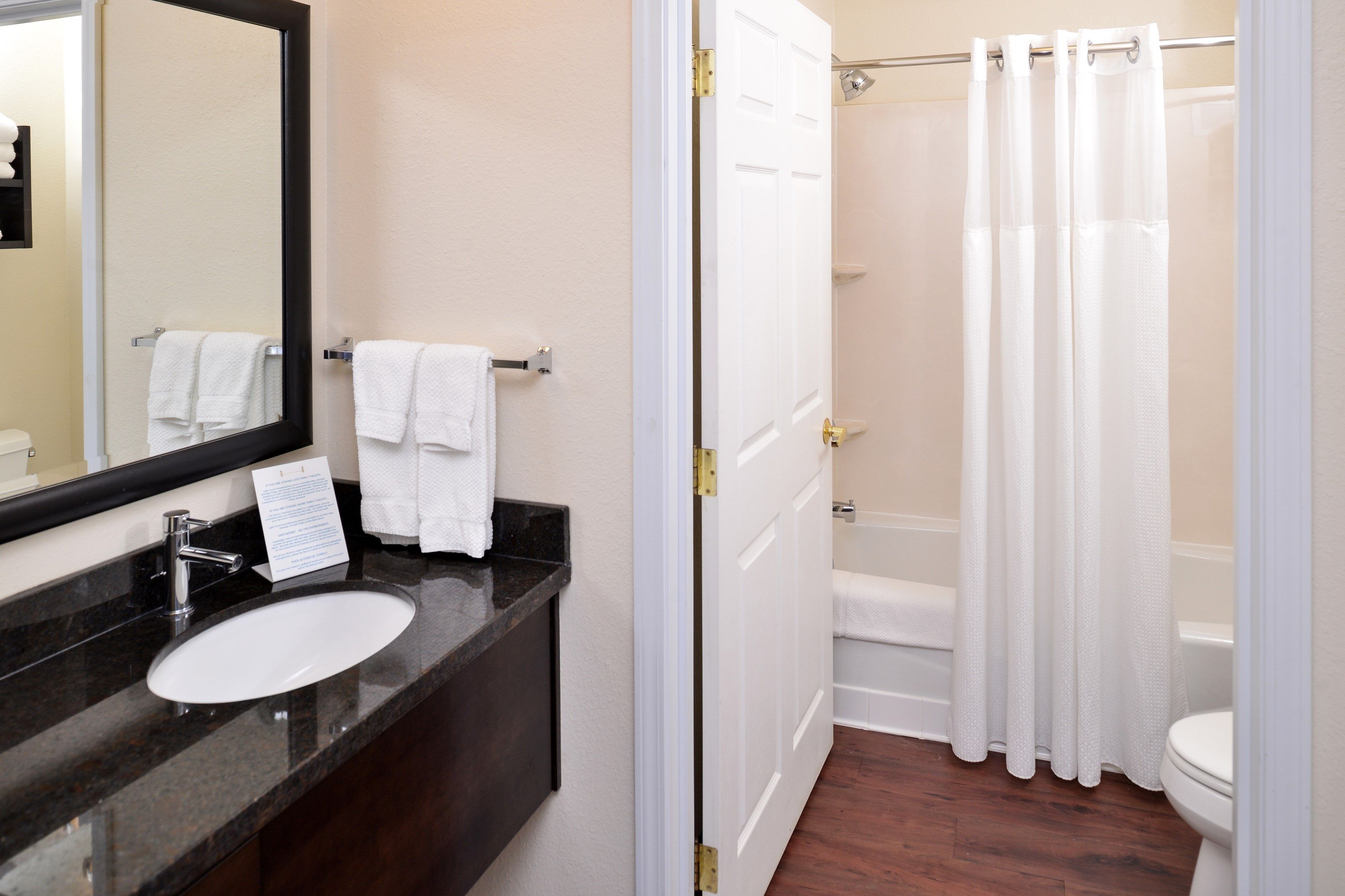 image Get ready for your day in the bathroom.