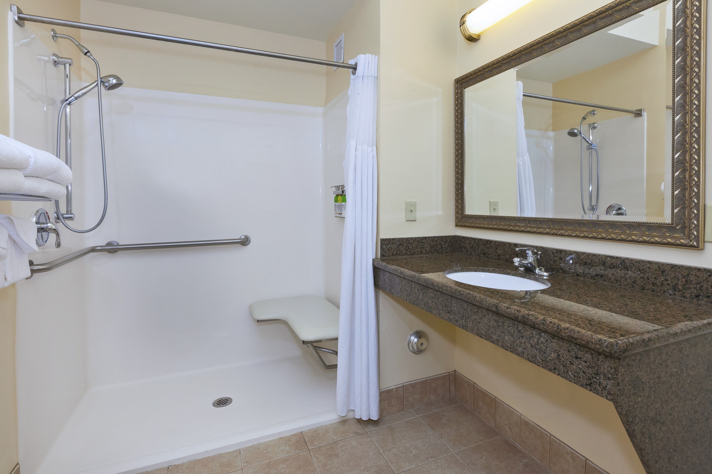 image Experience convenience with an accessible roll-in shower, designed for comfort and ease.