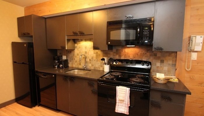 image A well-equipped kitchen makes dining at 'home' convenient.
