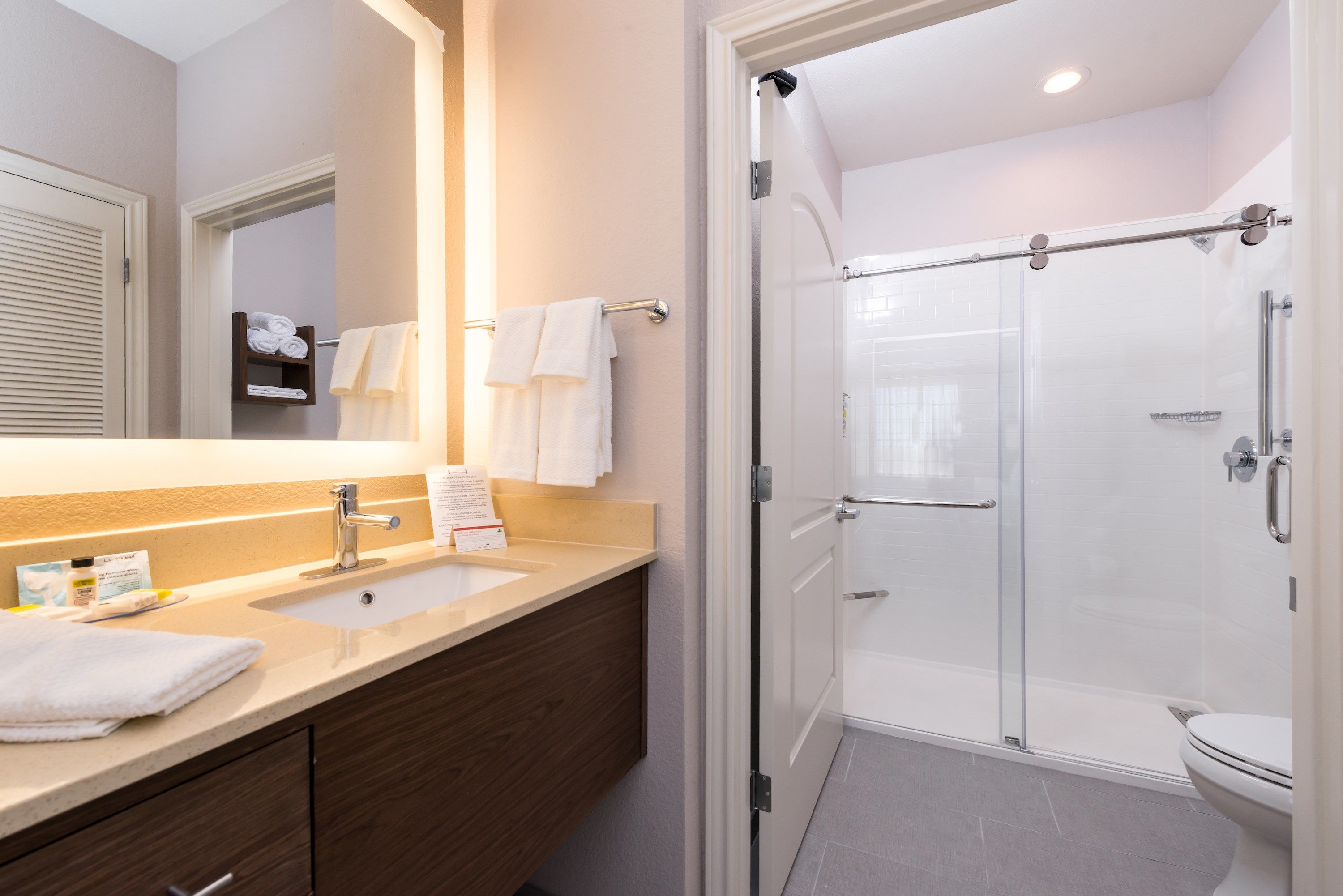 image Get ready for your day in the bathroom.