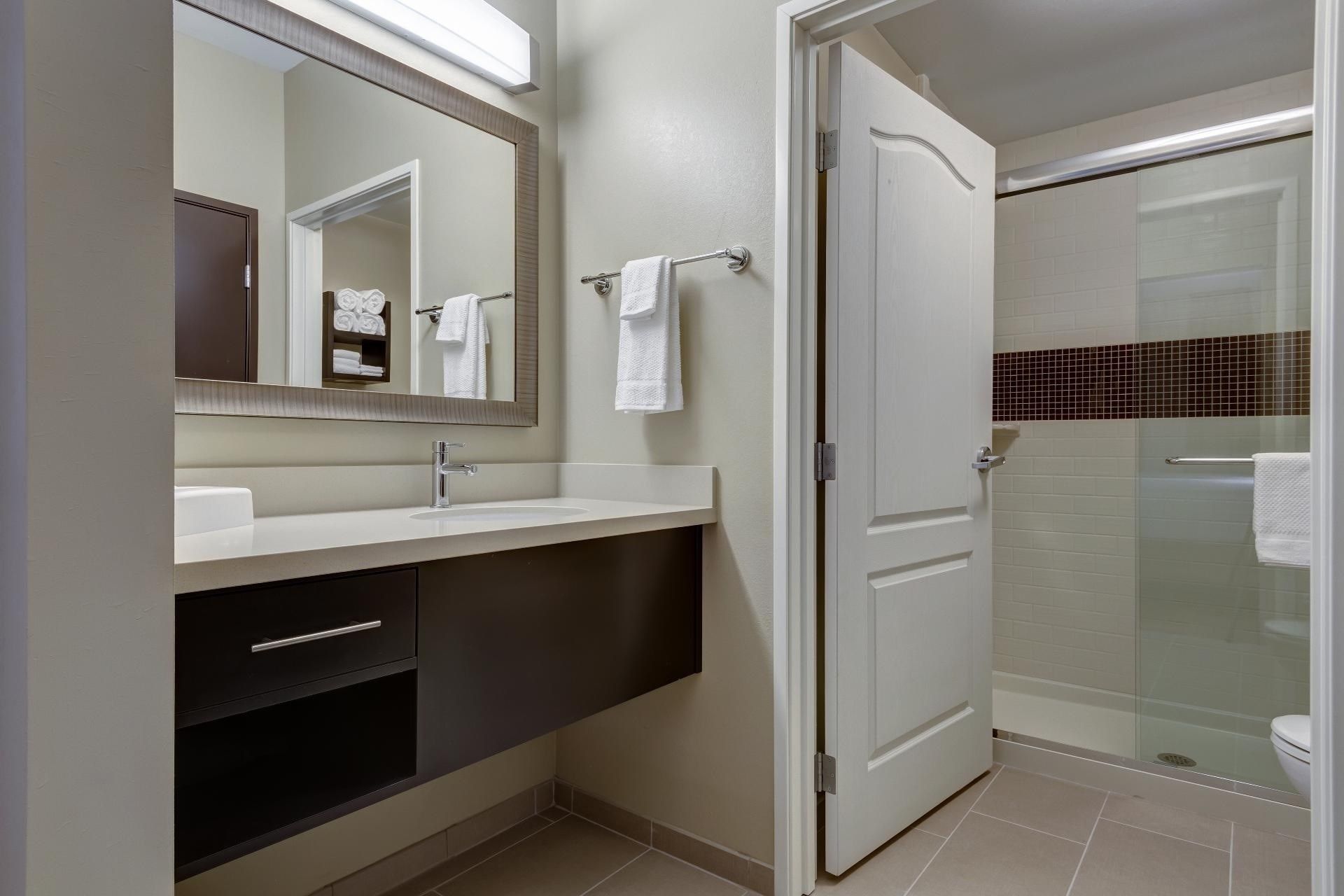 image Get ready for your day in the bathroom.