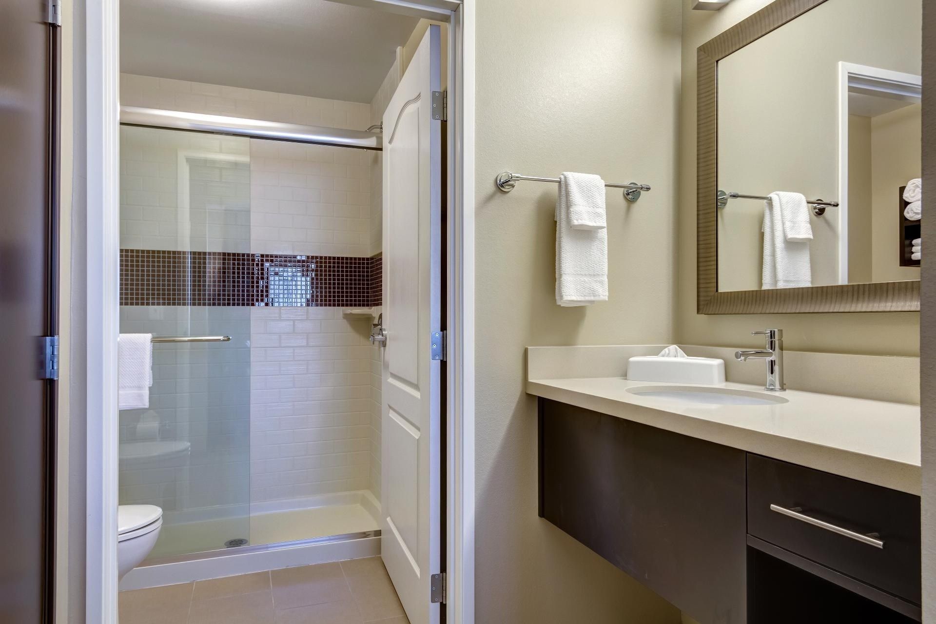 image Get ready for your day in the bathroom.