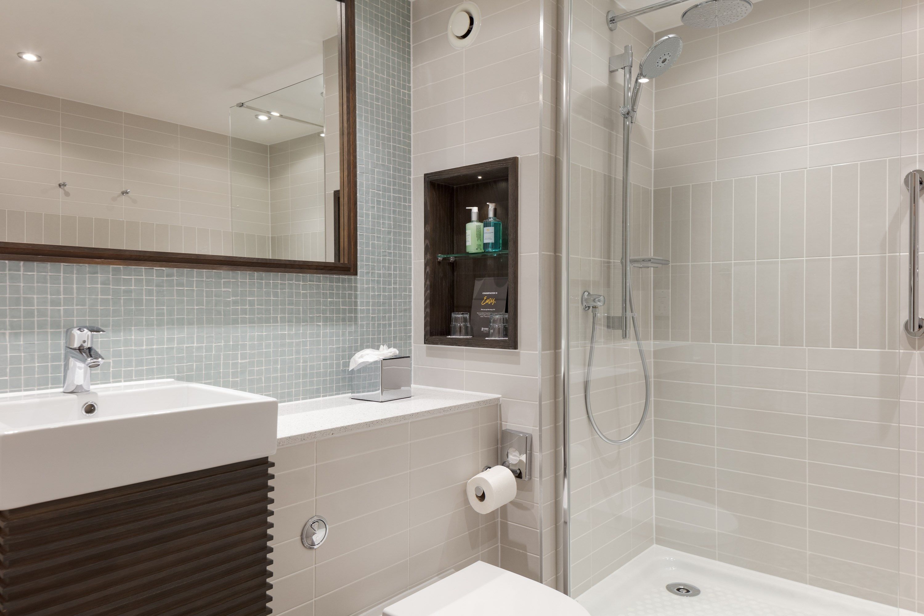 image Get ready for your day in the bathroom.