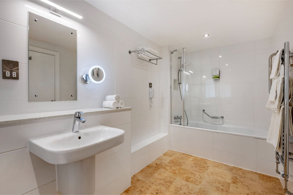 image Elegant bathroom with a modern design and luxurious fittings.