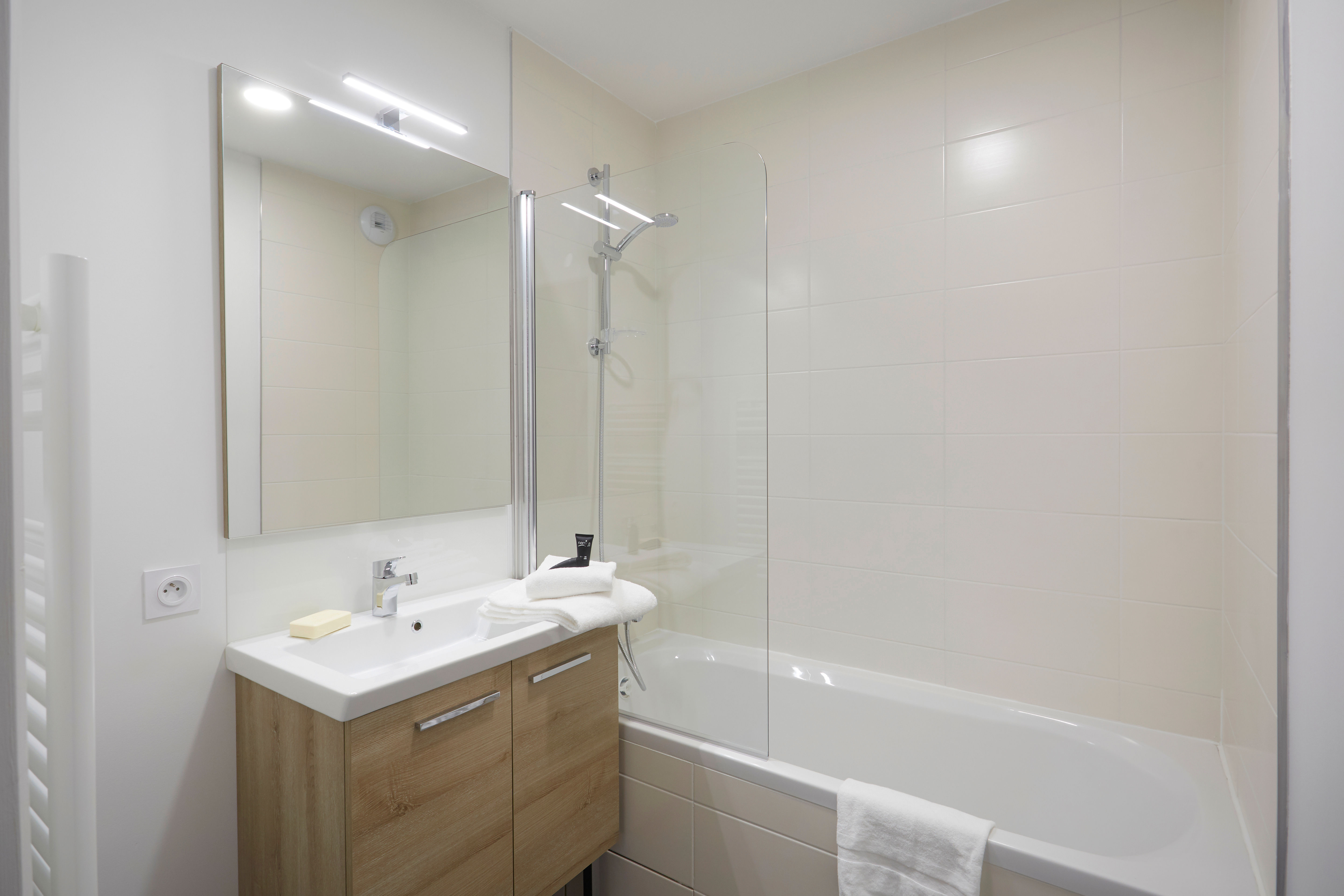 image Get ready for your day in the bathroom.