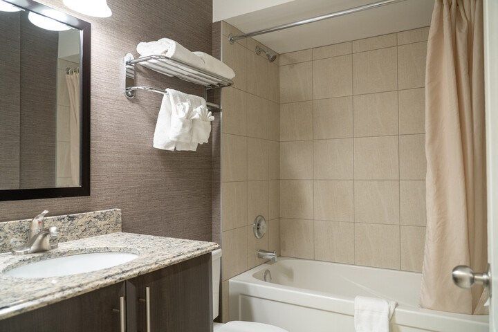 image Get ready for your day in the bathroom.