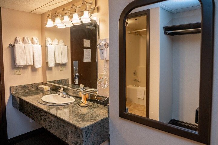 image Get ready for your day in the bathroom.