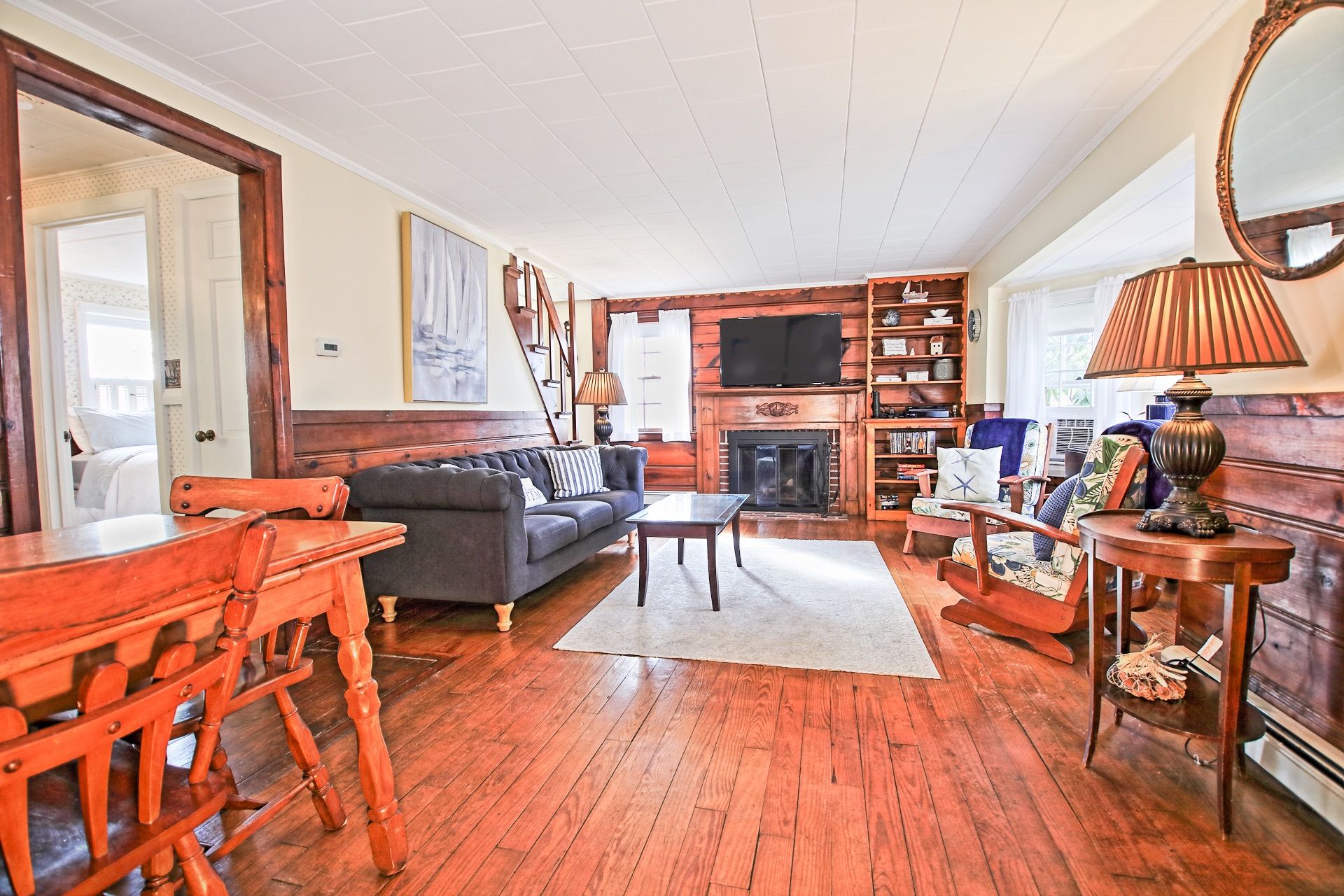 image Kick back your feet and relax in the cozy living area. Please note that the fireplace is decorative and not functional.