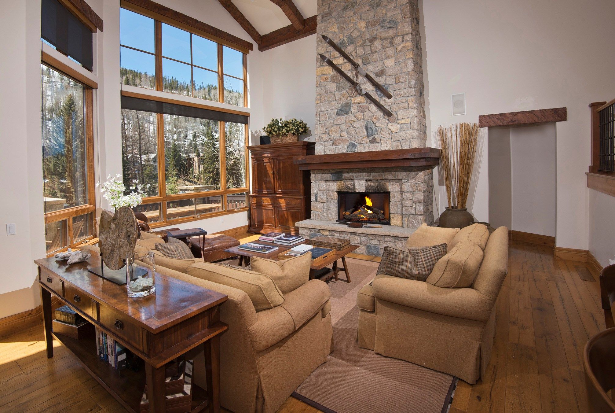 image Take a seat in the comfortable living area and warm up in front of the fireplace.