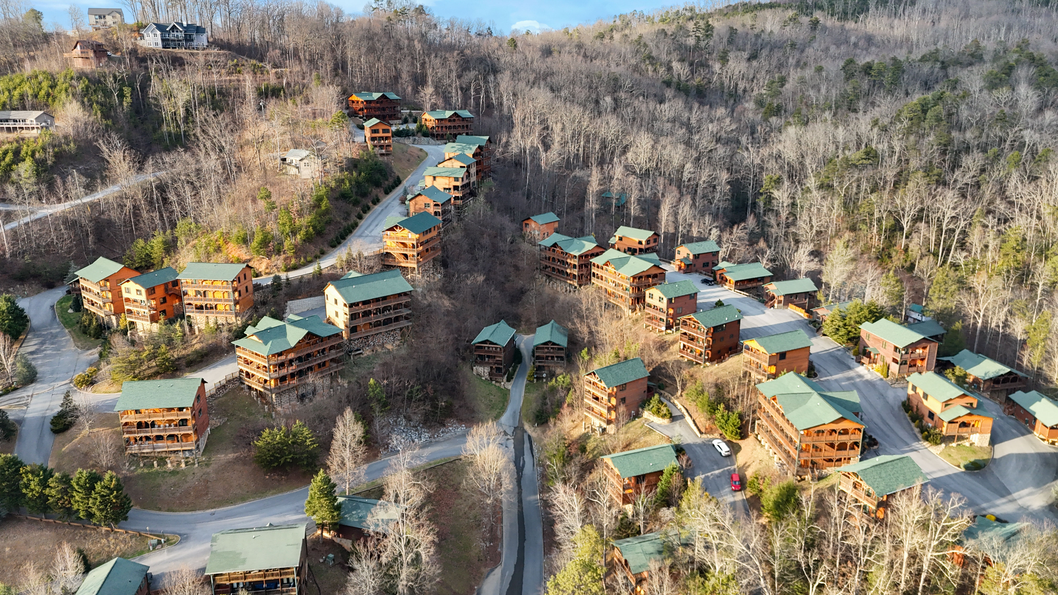 image Aerial view of this beautiful mountain retreat, , located in a peaceful setting surrounded by nature.