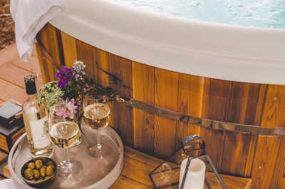 Relax in the hot tub with a snack or glass of wine.