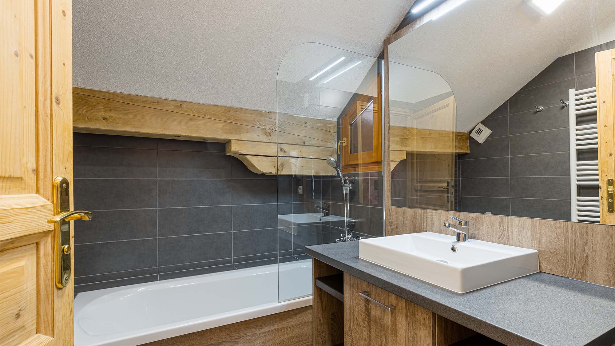 image Get ready for your day in the lovely bathroom.
