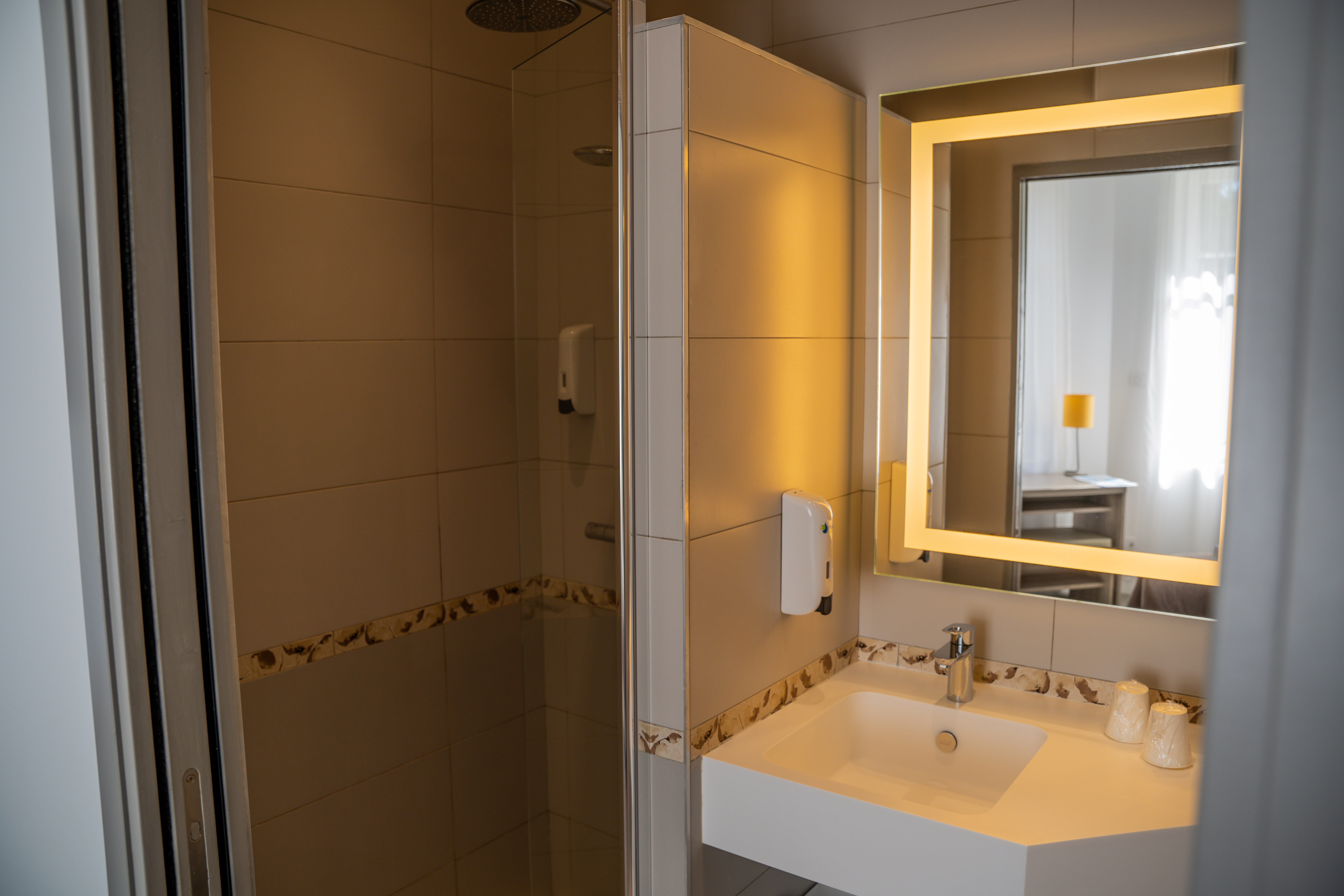 image Freshen up in the bathroom after a day of adventure.