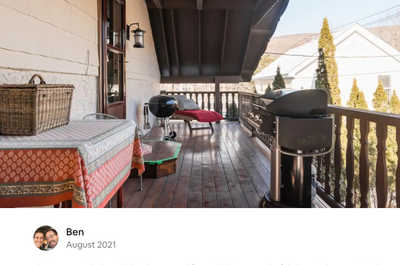 Relax on our furnished deck while enjoying some wine and barbecued meat.