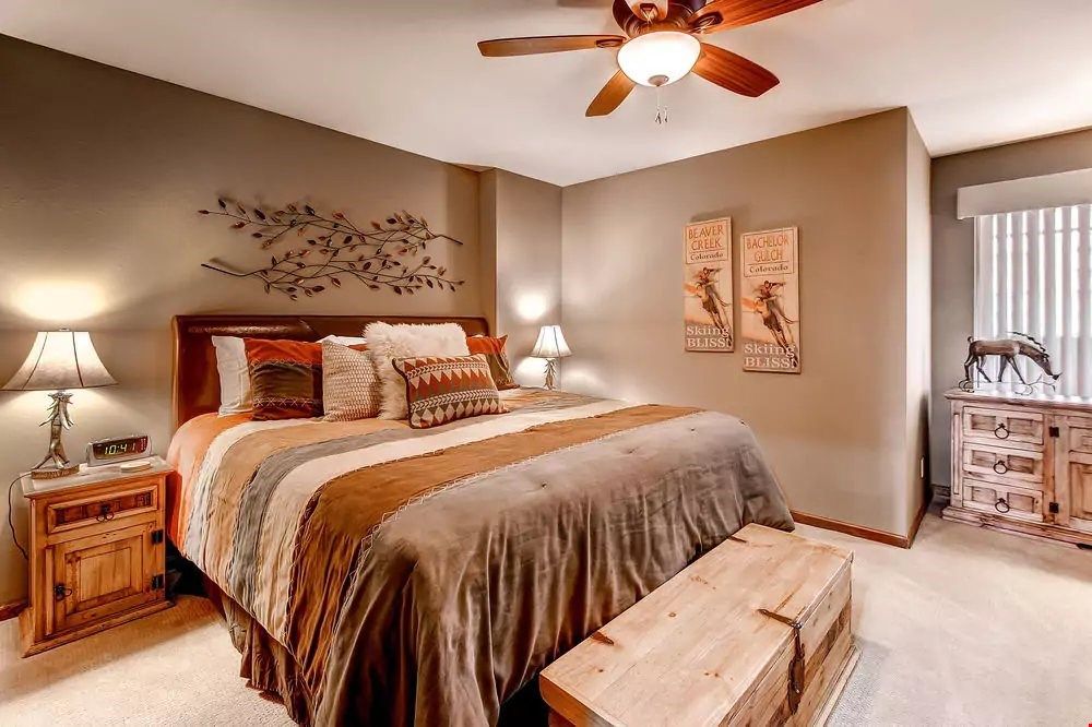 image Get a good night's sleep in the master bedroom. Bedding configurations vary.