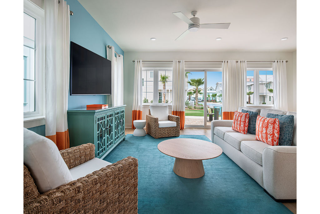 image Stylish living area that combines contemporary design with a touch of coastal flair.