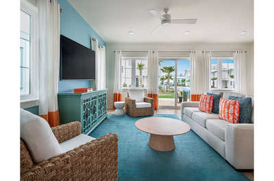 Stylish living area that combines contemporary design with a touch of coastal flair.