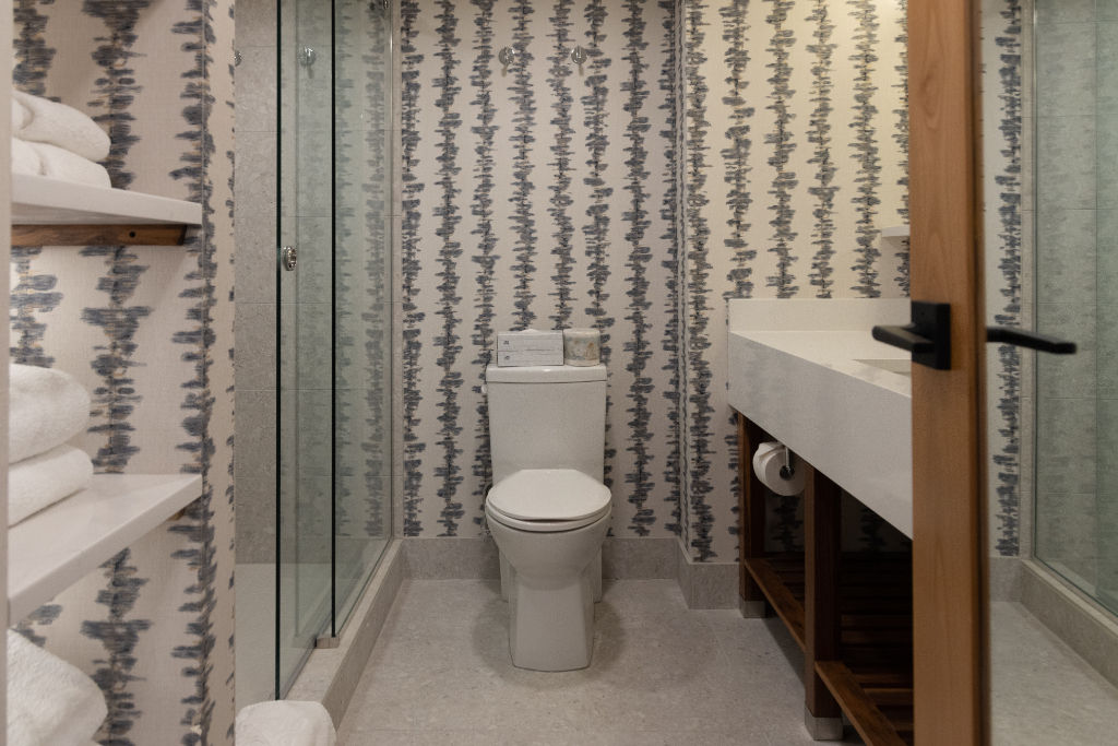 image Bathroom with a stylish walk-in shower, providing a touch of luxury and relaxation.