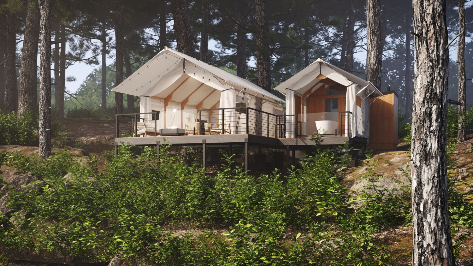image A serene forest setting with charming tents that provide a harmonious connection to nature.