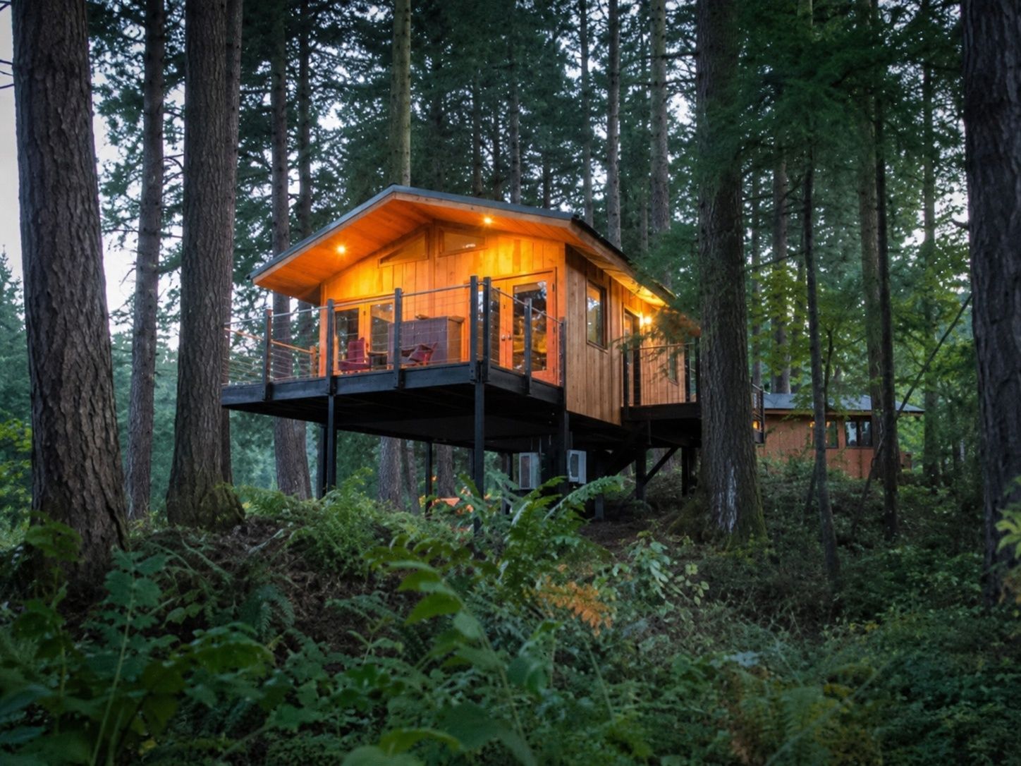 image Experience tranquility in a magical treehouse, nestled among towering trees for a serene escape.