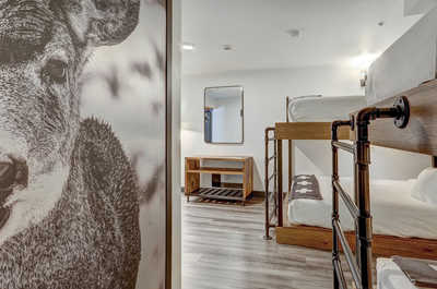 Rustic charm meets contemporary comfort in this inviting bunk room, designed for a restful and memorable stay.
