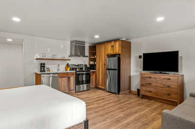 Stylish bathroom with a spacious walk-in shower and modern fixtures for a refreshing experience.