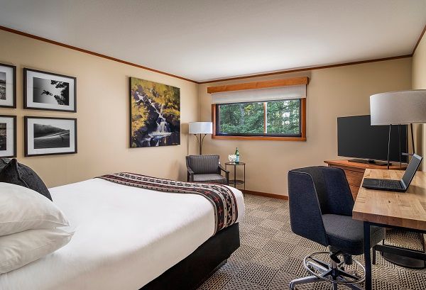 image A bright and airy space featuring a restful bed, a dedicated workspace, and calming natural light