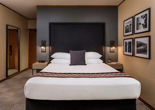 image A stylish bedroom adorned with calming decor and soft textures, providing a peaceful space for a restful night.