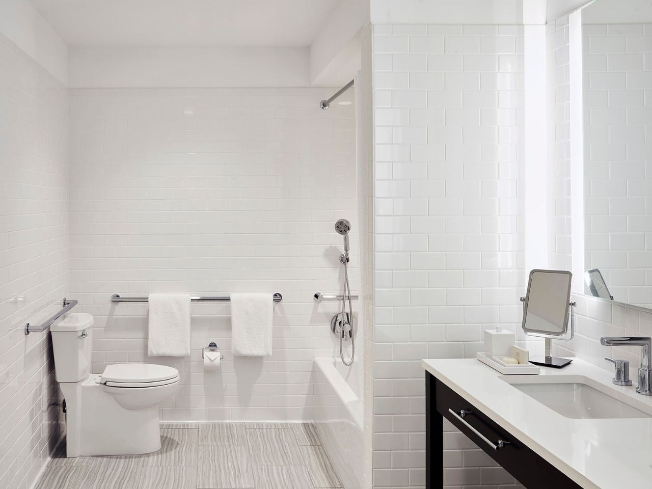 image Bright and modern bathroom with clean lines and functional design for a relaxing experience.