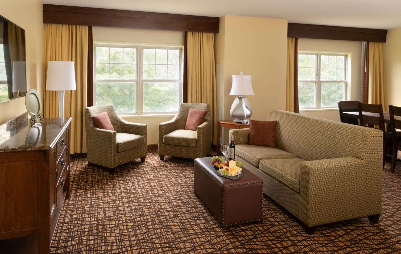 image Spacious suite with sunlit seating and elegant décor, offering a perfect blend of comfort and scenic views.