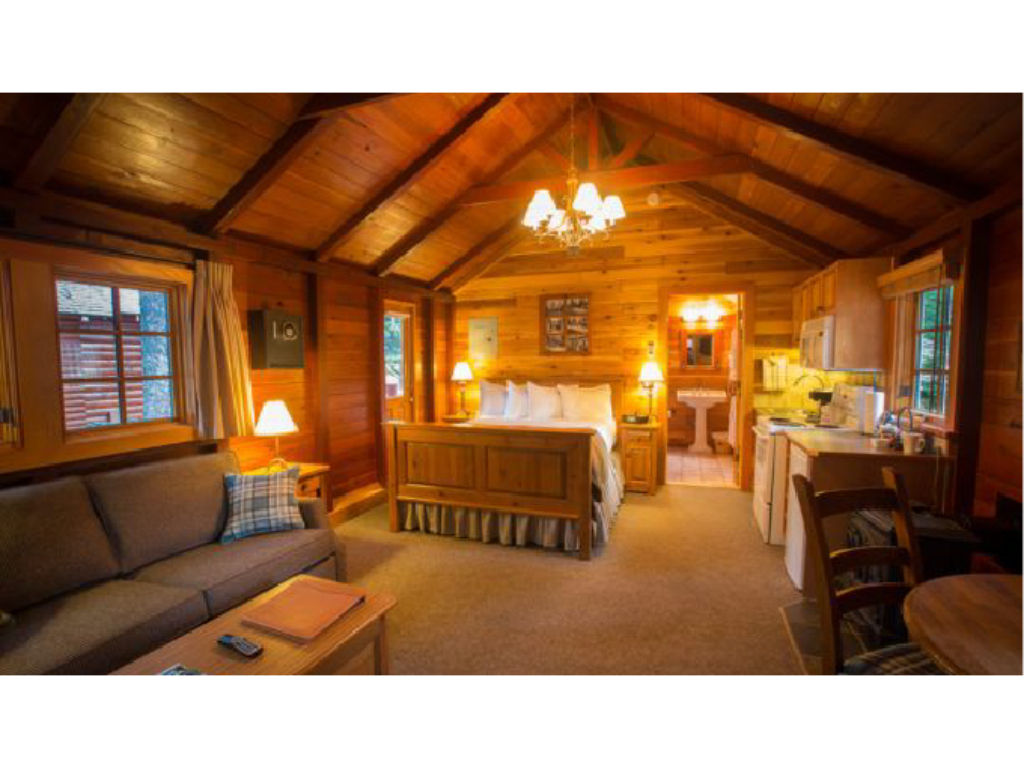 image A warm and inviting cabin interior, where rustic wood finishes and soft lighting create the perfect mountain retreat.