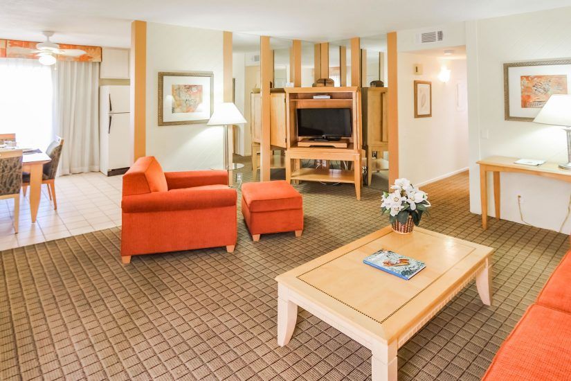 image Enjoy the seamless open layout of this stylish living area that combines comfort and convenience, perfect for families or groups looking for a relaxing desert retreat.