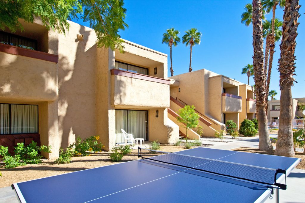 image Outdoor ping pong table near the residential buildings