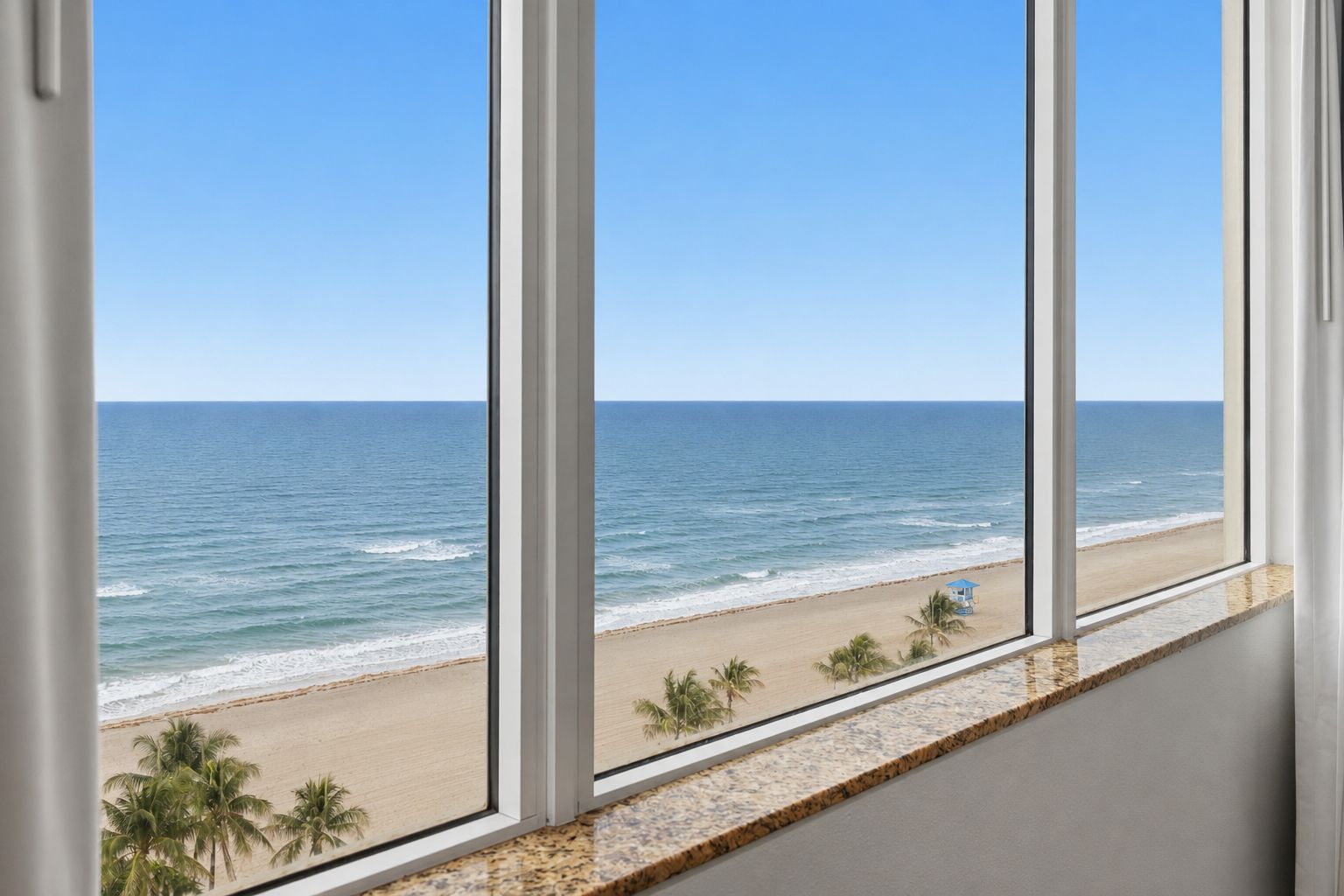 image Ocean view with beach and palm trees