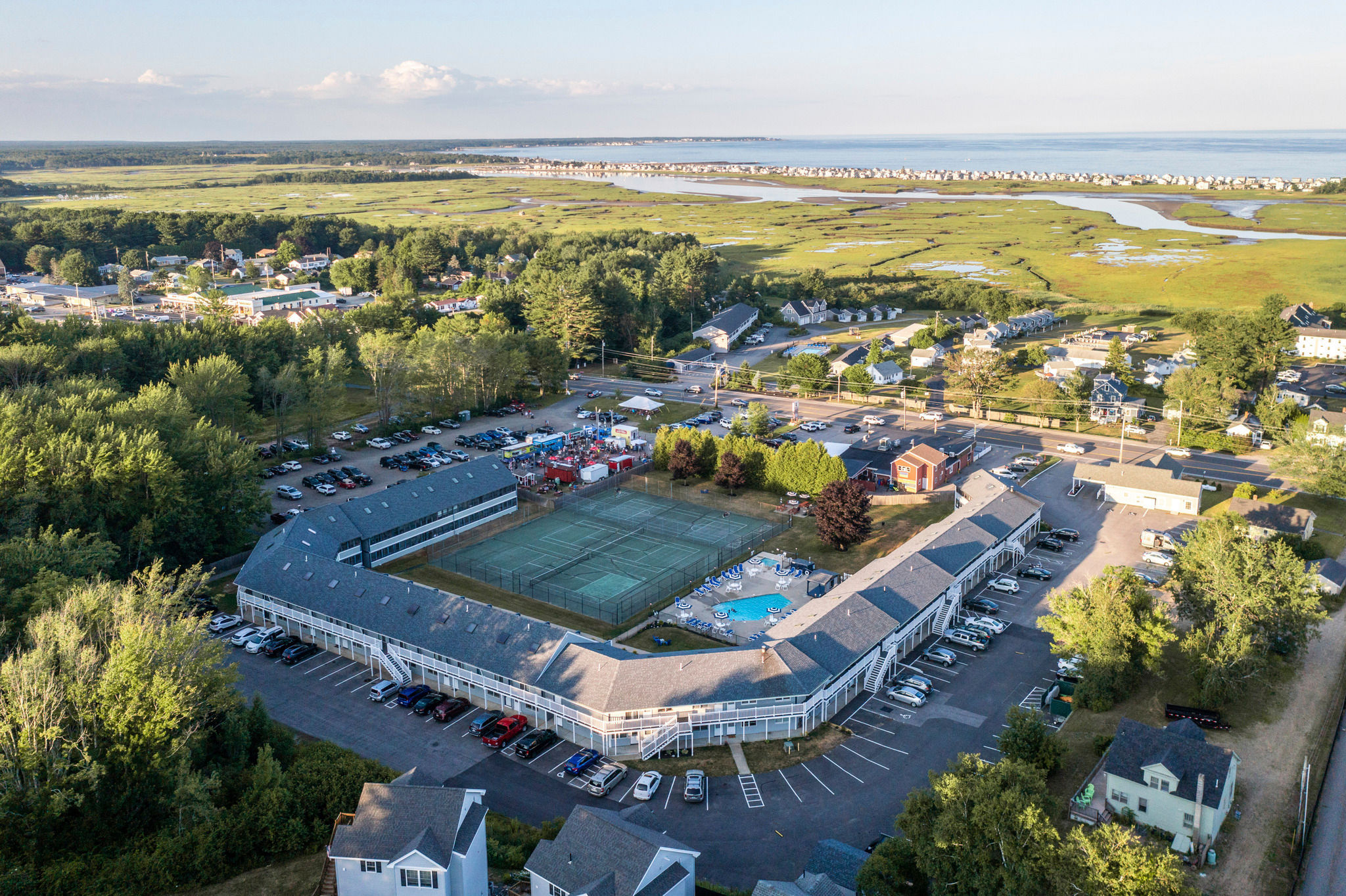 image Bird’s-eye view of the property grounds and surrounding green spaces — get a full sense of this peaceful retreat.