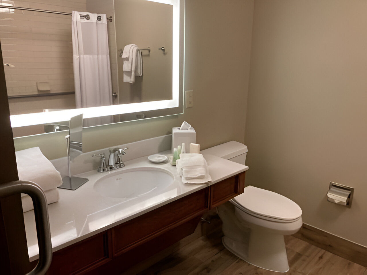 image Clean lines and accessible design create a calming space for daily routines, lit with soft modern glow.