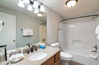 Clean, modern bathroom with everything you need to refresh and recharge.