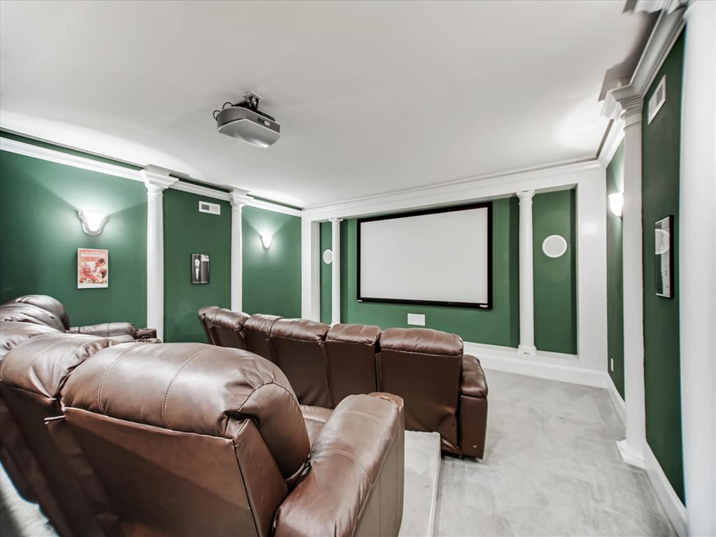image Spacious media room offers multiple rows of comfortable seating in a private, theater-style setting.
