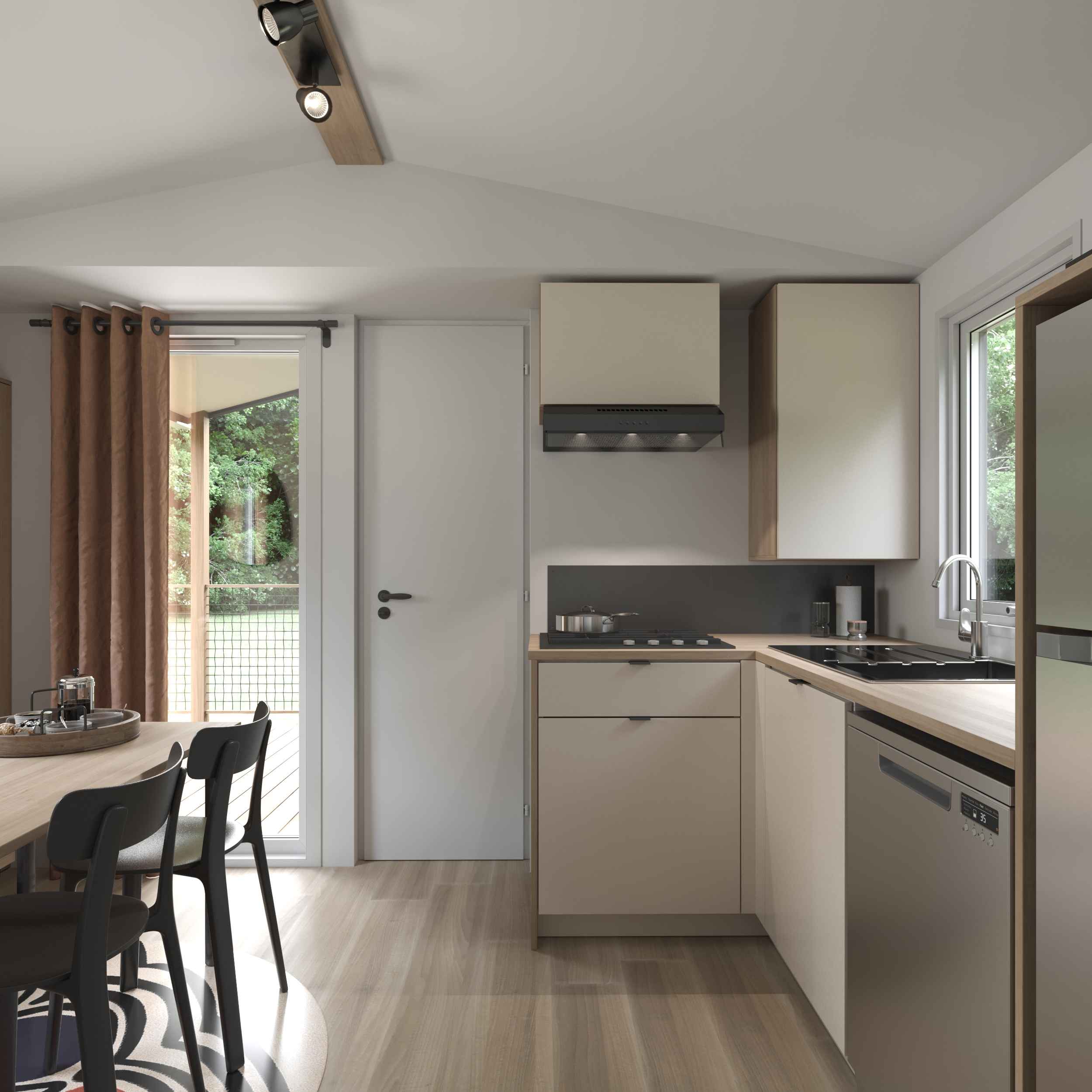 image A modern kitchen equipped with sleek appliances and ample counter space flows seamlessly into the dining area, encouraging family meals and memories to be made together.