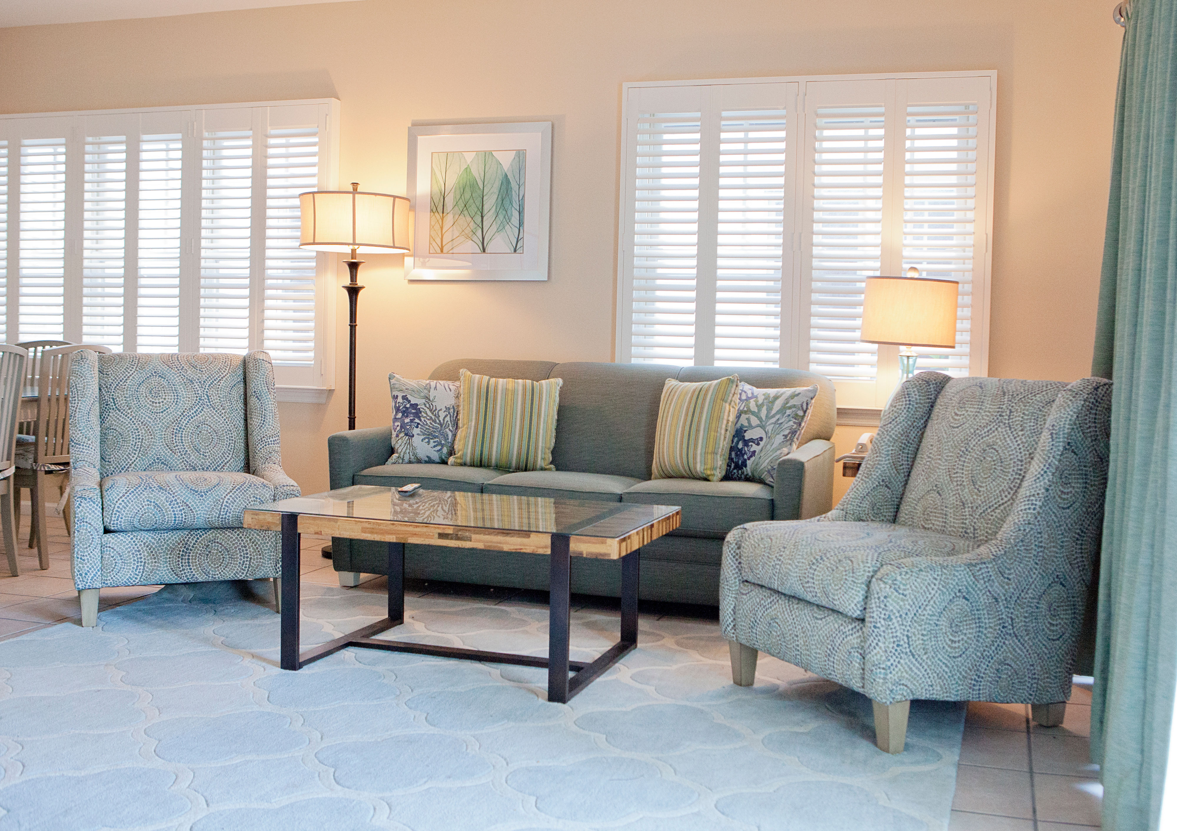 image The open living room area has cable TV.