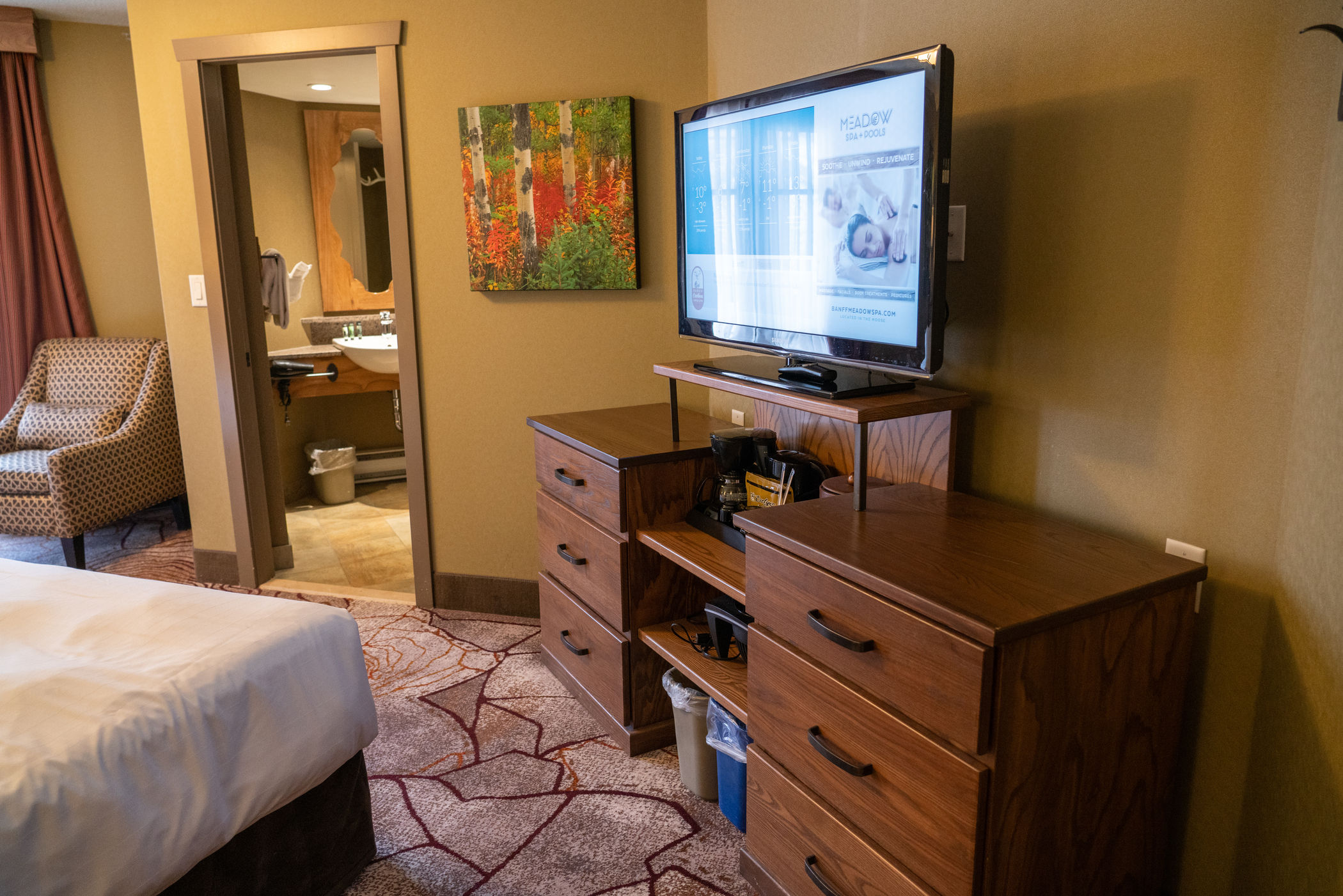 image Mini fridge and drip coffee maker keep you fueled between rides — grab a Roam bus pass at the front desk.