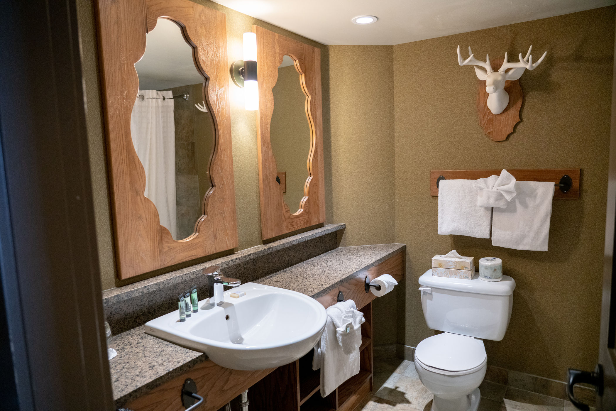 image Rocky Mountain Soap essentials stocked in the bathroom — towels and linens refreshed daily by housekeeping.
