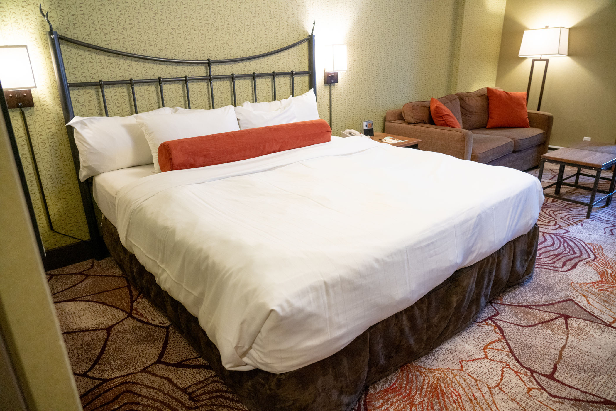 image King bed with Mountain Luxury bedding — wake up rested before heading out to Banff National Park for the day.