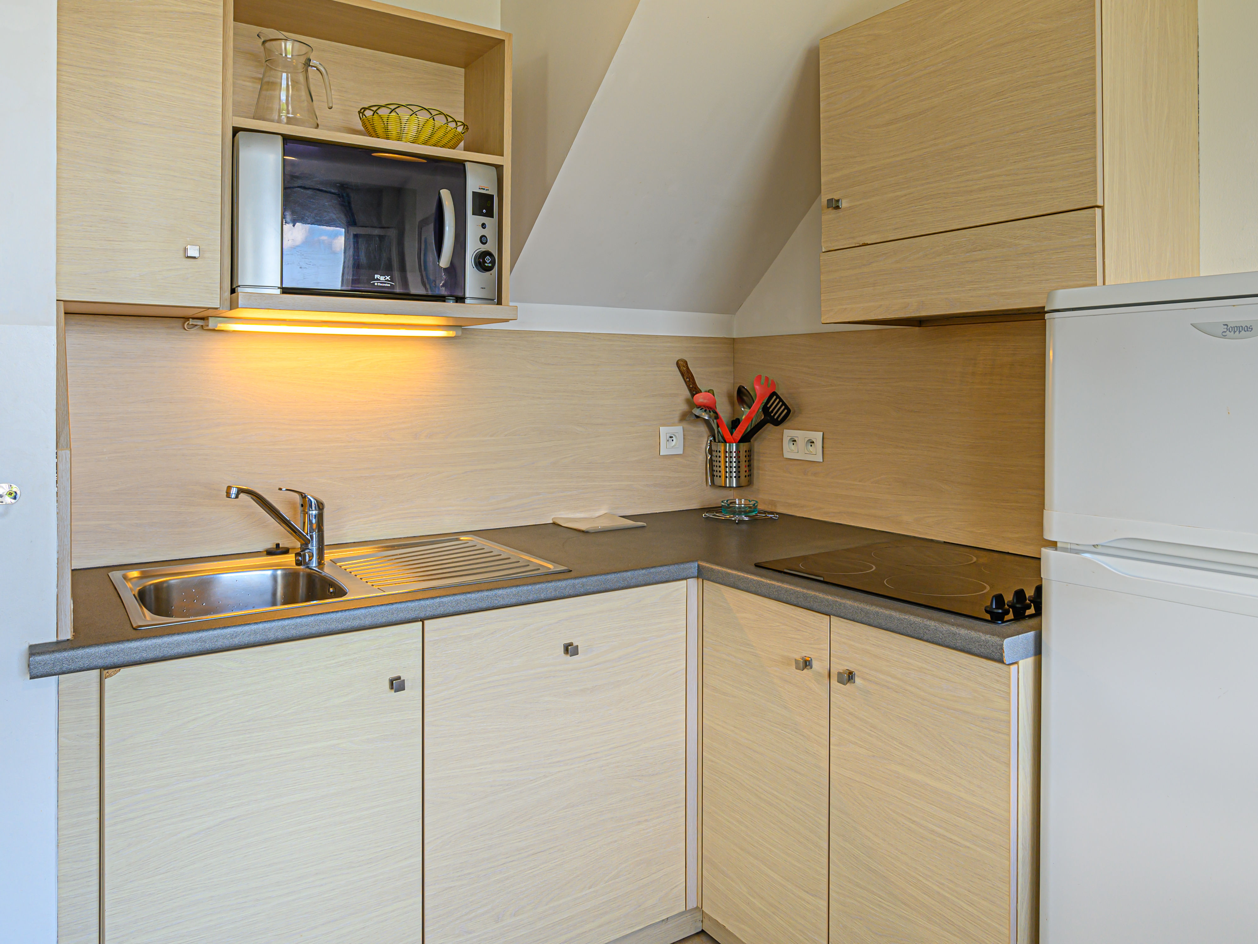 image Kitchenette with ceramic hob, microwave, dishwasher, and filter coffee maker — everything for a quick meal in