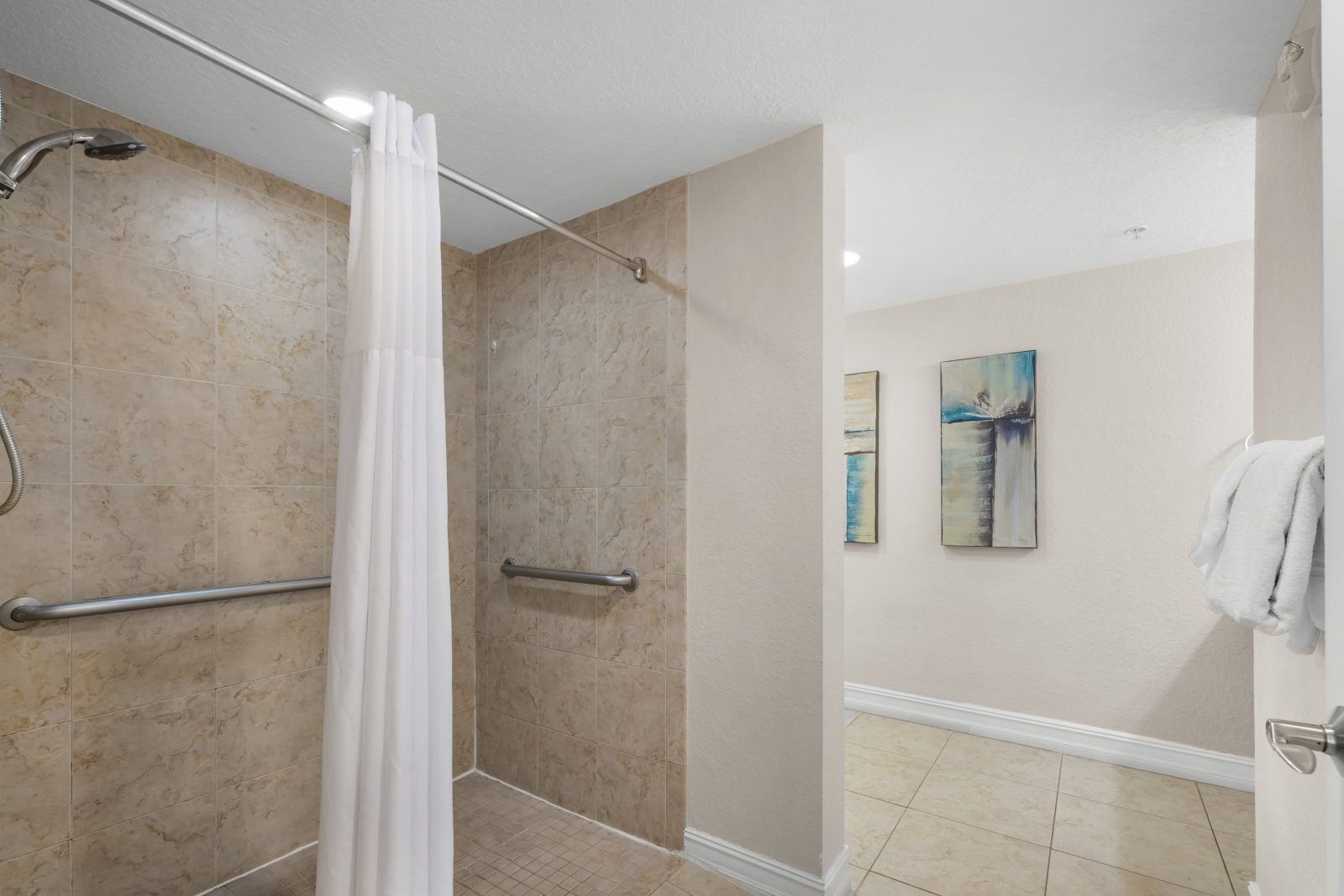 image Roll-in shower with grab bars — thoughtfully designed for full accessibility and ease of use.