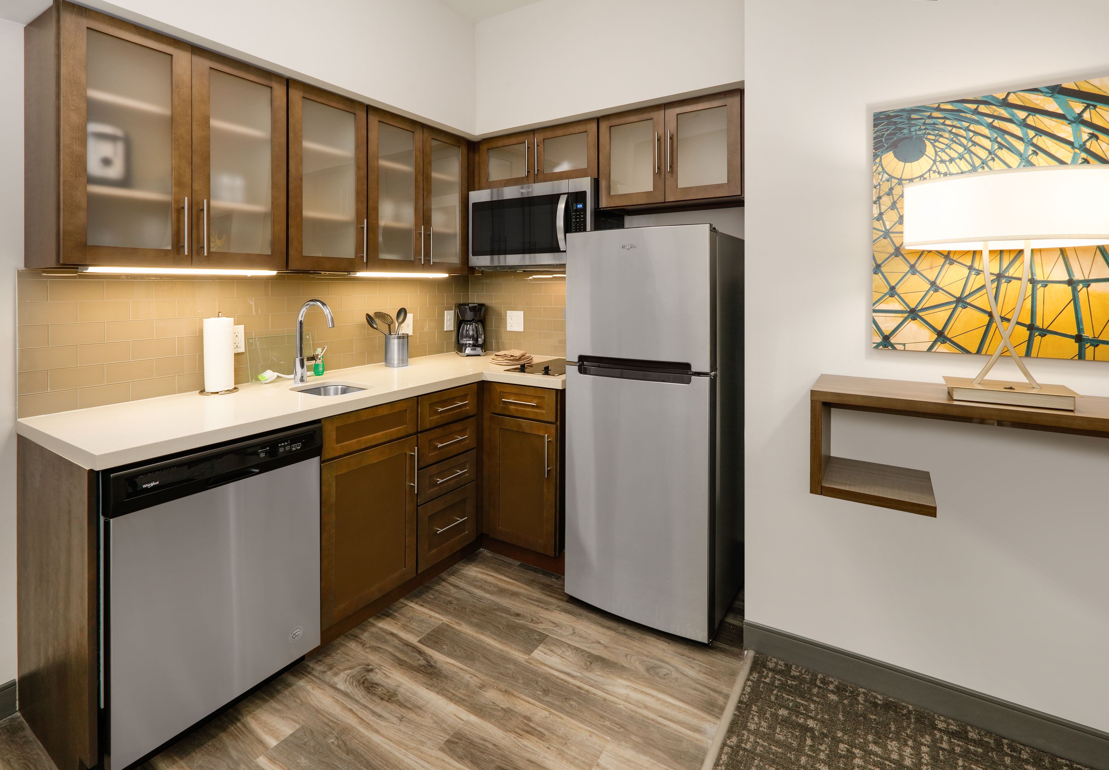 image Fully stocked kitchen area ready for self-catering and home cooking.