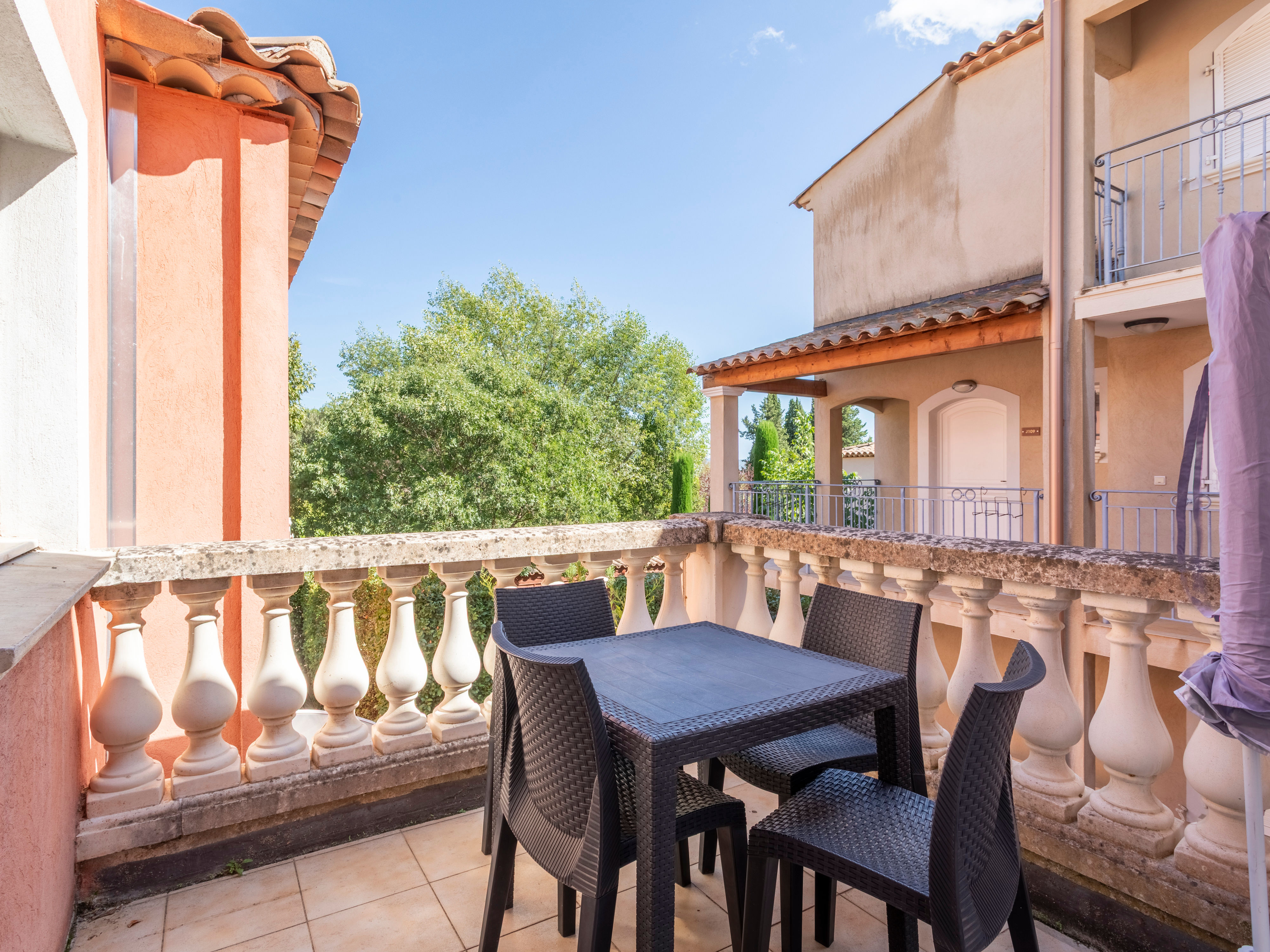 image Sip your morning coffee on the furnished private balcony, taking in the sun and hilltop village views above Callian