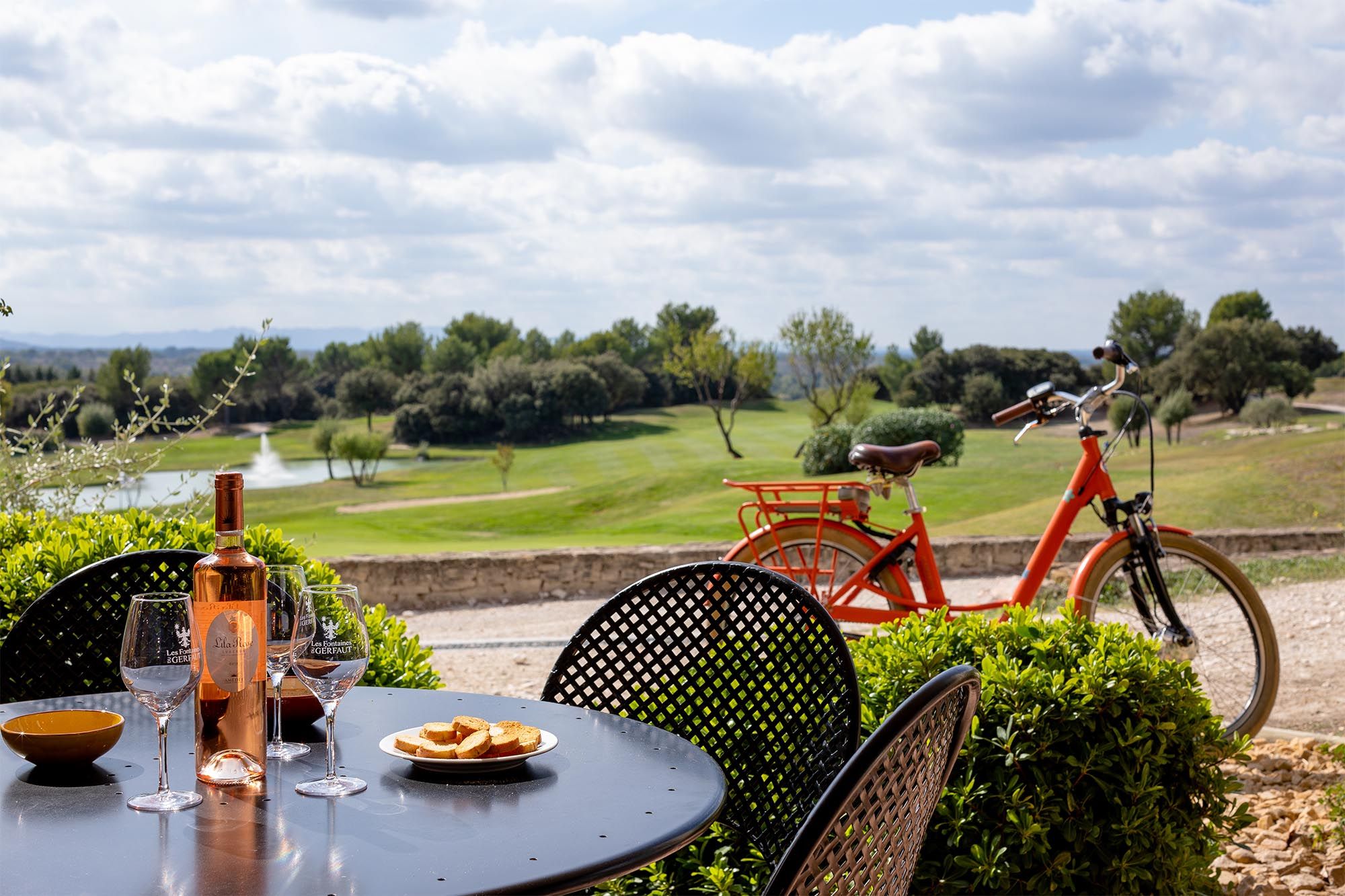 image Steps from the 18-hole Saumane Golf Course — tee off, then toast to a great round.