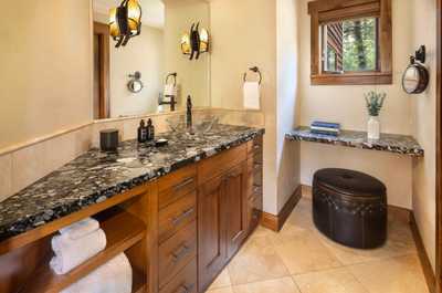 Double vanities and a separate tub room outfit one of the lodge's seven bathrooms.