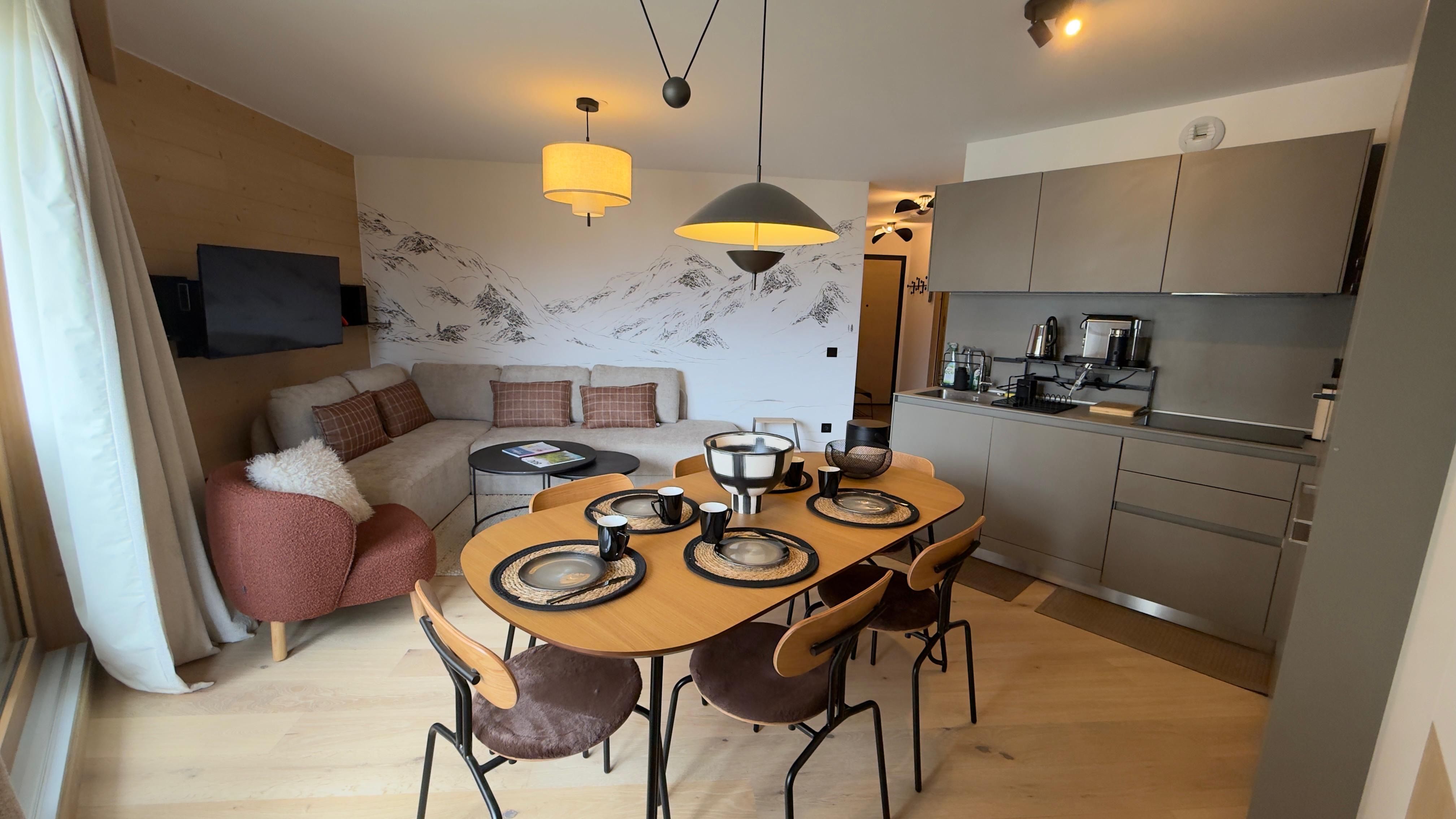 image Downstairs, the shared indoor pool and fitness centre make a big dinner around this table well earned